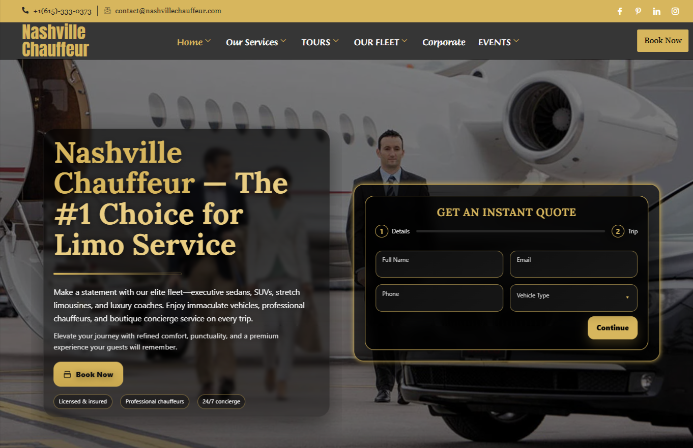 Custom quotation form built specifically for limo services, allowing customers to submit accurate booking details instead of using a generic contact form.