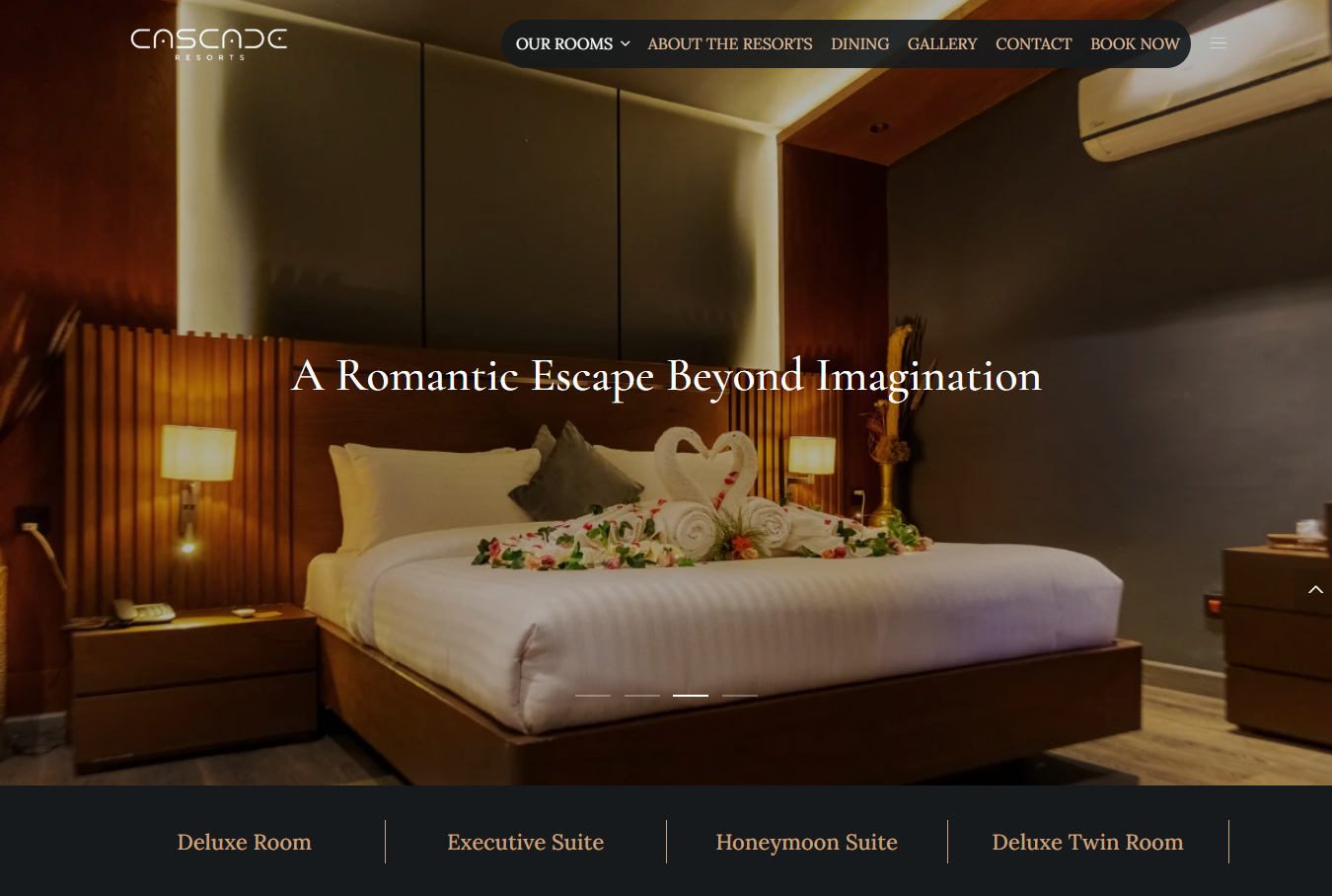 Rooms page: room categories with pricing and calls-to-action that guide guests toward reservation.