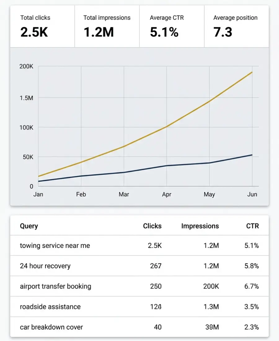 Search Console impressions chart used in digital marketing services reporting for a service business client