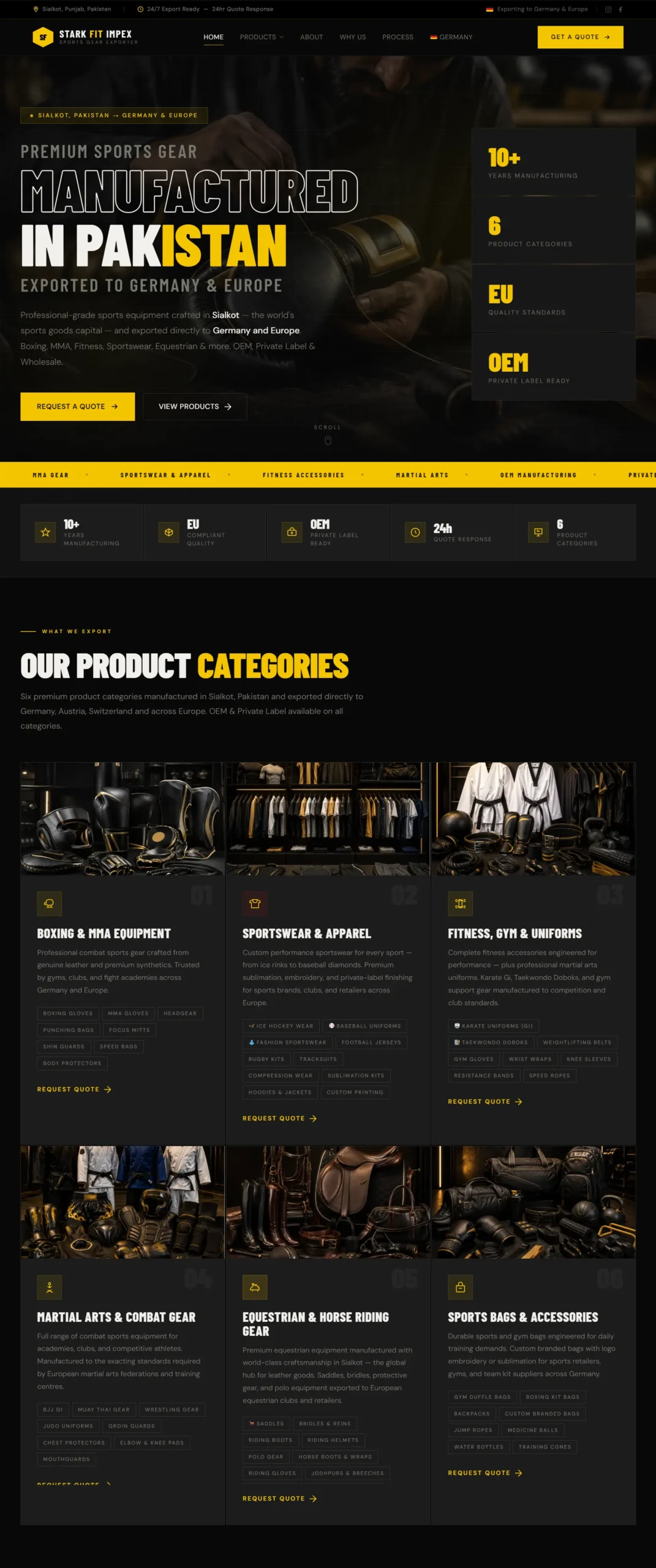 Sports Equipment Export website design project by TibbaTech